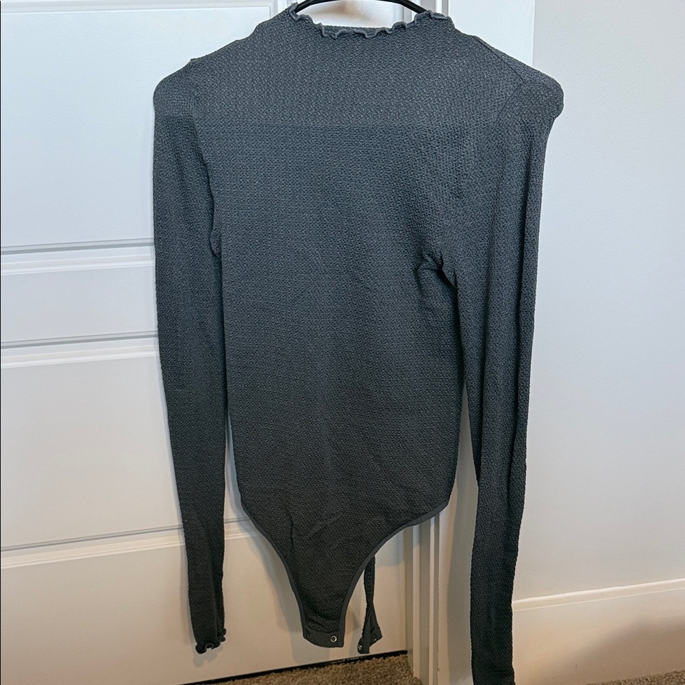Free People Gray Long Sleeve Bodysuit